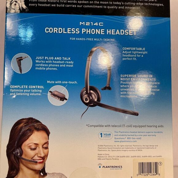 CORDLESS PHONE HEADSET PLANTRONICS M214C NEW IN BOX - Picture 3 of 6
